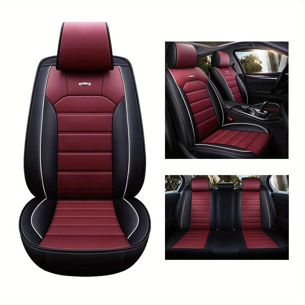  Showlu Fashion Store Universal Car Seat Cover Full Set Luxury Faux Leather Fashion Sport Design Waterproof 10mm High Elasticity Foam Adjustable Rear Bench Pad All-in-One Fit For Cars Trucks Suvs