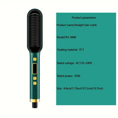 Showlu Fashion Store us / green 1PC - Fashionable LCD Straight Hair Comb, Intelligent Temperature Control Technology, LCD Display Screen, Fast Heating