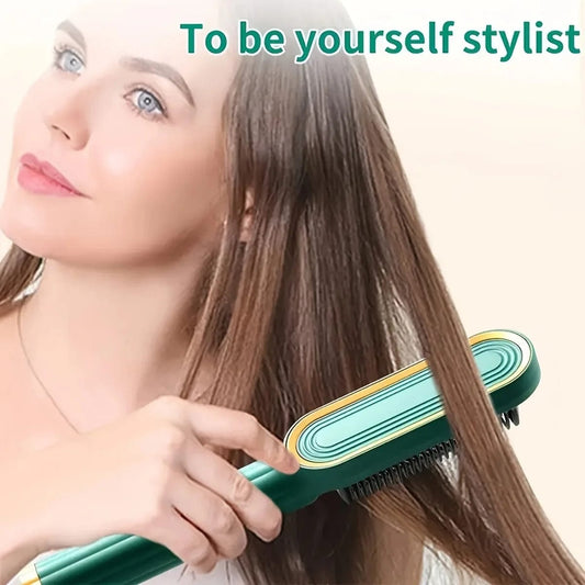 Showlu Fashion Store us / green 1PC - Fashionable LCD Straight Hair Comb, Intelligent Temperature Control Technology, LCD Display Screen, Fast Heating