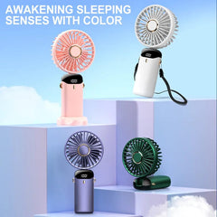  Showlu Fashion Store USB Handheld Mini Fan Foldable Portable Neck Hanging Fans 5 Speed USB Rechargeable Fan with Phone Stand and Display Screen