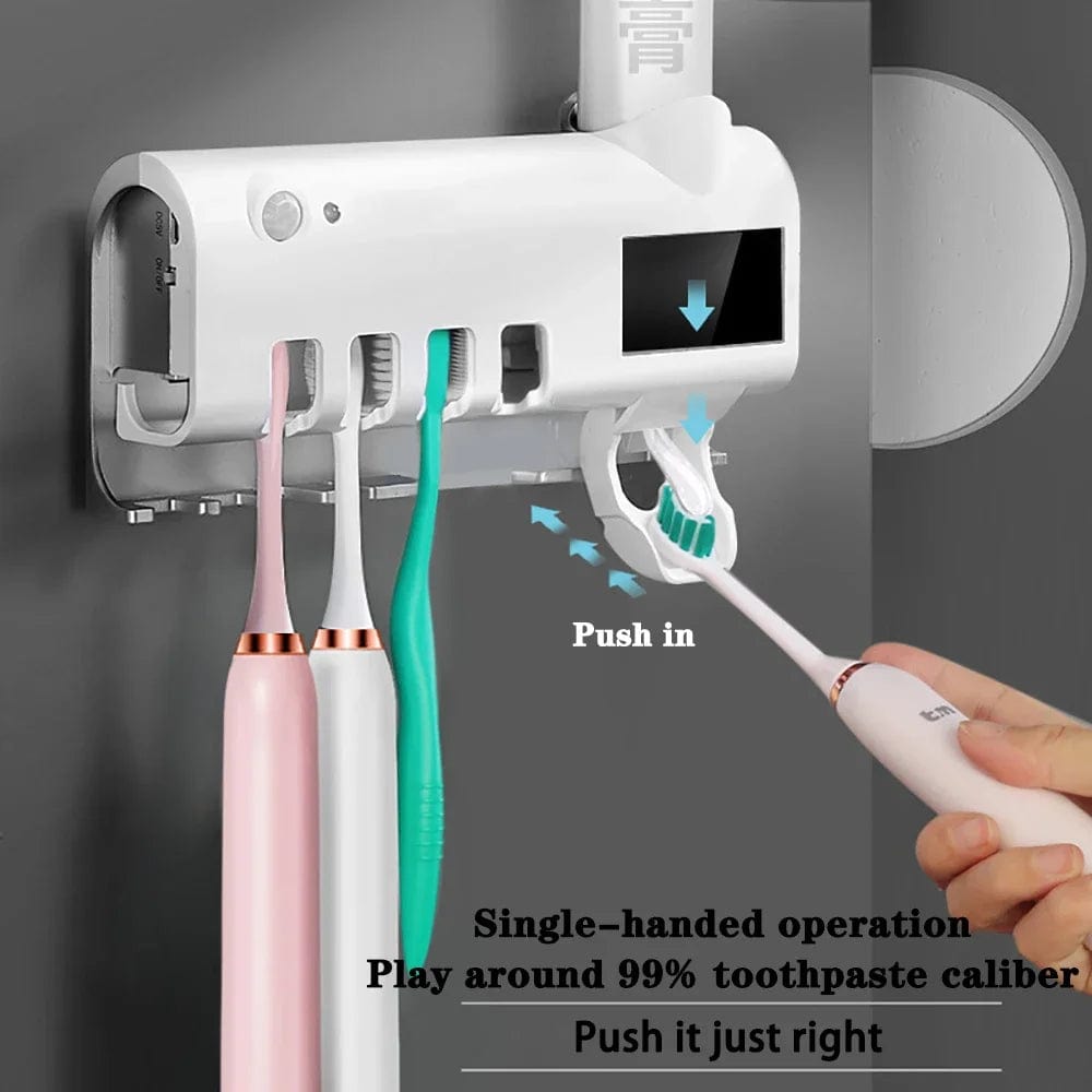  Showlu Fashion Store UV Automatic Toothpaste Dispenser USB Rechargeable Intelligent Energy Lazy Toothpaste Brush Holder Bathroom Accessories Set