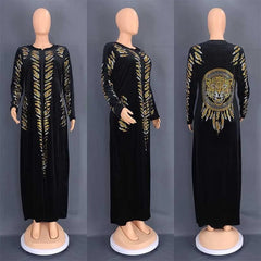  Showlu Fashion Store Velvet Maxi Dress African Clothes For Women Letter Robe Africa Clothing Sequins O Neck Short Sleeve African Dresses Plus Size 4X