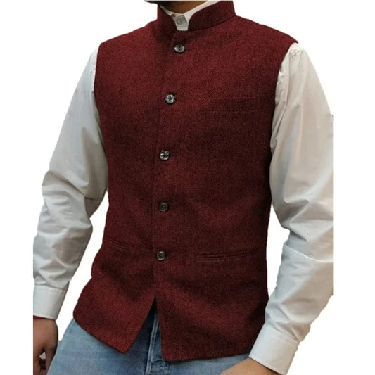 SHOWLU FASHION STORE vest 1 / Tailor Made Mens Suits Blazers Suit Vest Brown Herringbone Wool Tweed Standup Collar Slim Fit Waistcoat Groom Costumes Clothing For Men Wedd