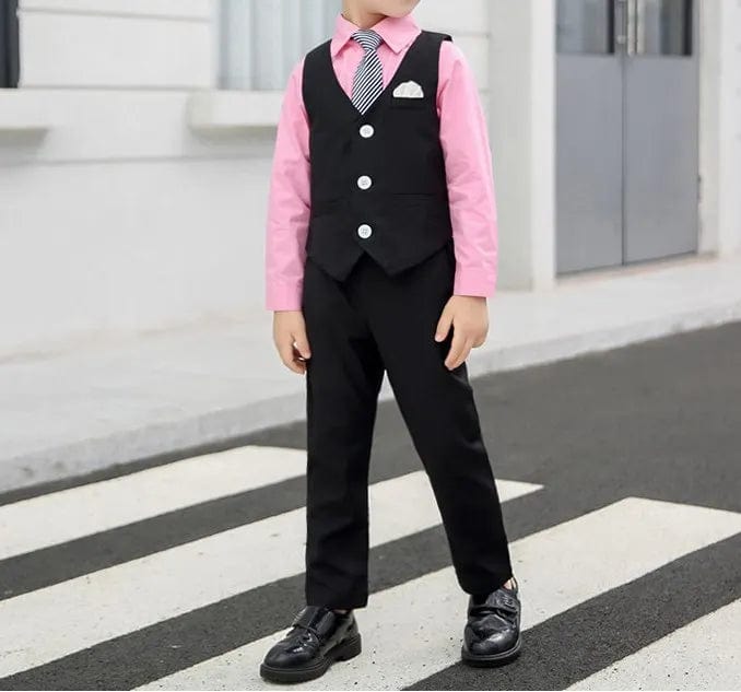  Showlu Fashion Store VEST PANTS BOWTIE 1 / 9T Wedding Suit For Boys Children White Jacket Vest Pants Bowtie 4PCS Photograph Suit Gentleman Kids Birthday Ceremony Costume