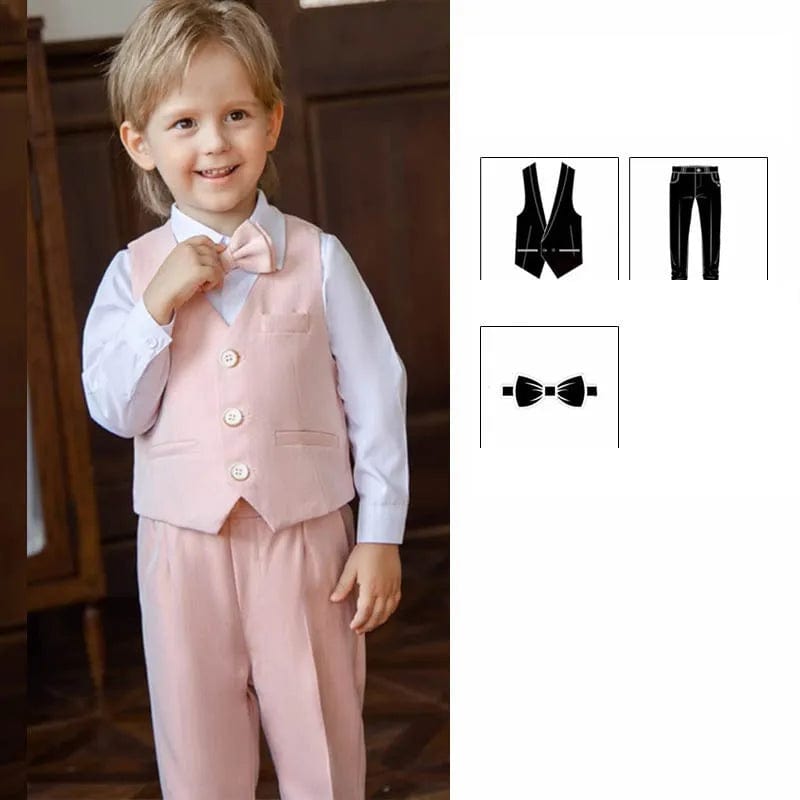 Showlu Fashion Store VEST PANTS TIE 1 / 80 7-10KG 70-80 CM Children Pink Elegant Photography Suit Boys Formal Ceremony Costume Kids Birthday Wedding Party Dress Performance Tuxedo Set