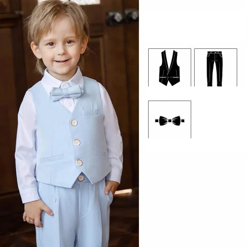 Showlu Fashion Store VEST PANTS TIE / 120 21-25KG110-120CM Children Pink Elegant Photography Suit Boys Formal Ceremony Costume Kids Birthday Wedding Party Dress Performance Tuxedo Set