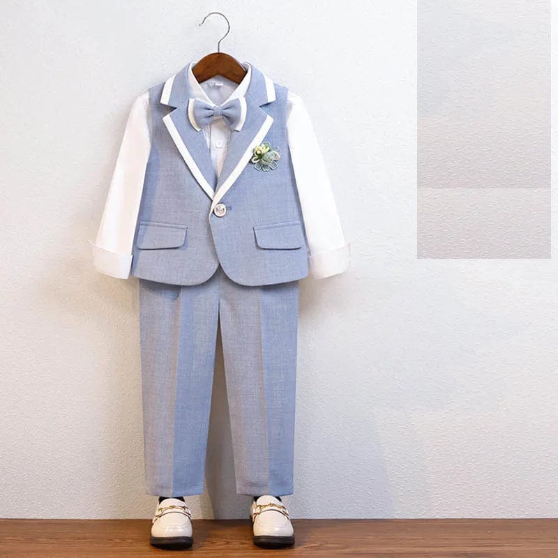  Showlu Fashion Store VEST SHIRT PANTS / 90 10-14KG 80-90CM School Kids Summer Blue Gary Birthday Photography Suit Boys Vest Pants Bowtie Ceremony Costume Children Wedding Party Dress