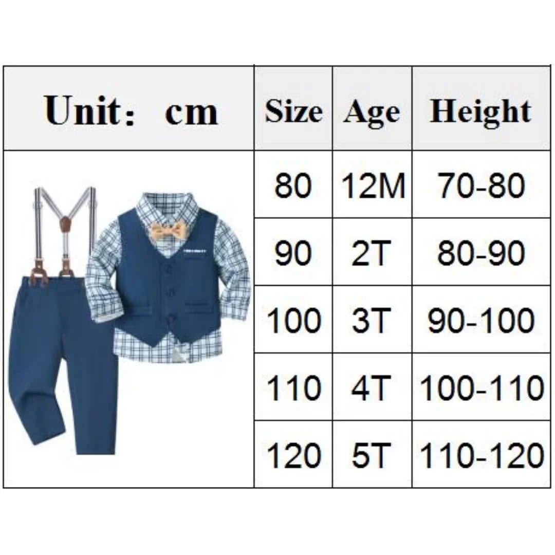  Showlu Fashion Store Vest Spring Set 1 2 3 4 5 Years Boy Host Wedding Costume Kid Cotton Suit Plaid Shirt with Solid Pants Strap Outfit Party Clothes