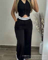 SHOWLU FASHION STORE Vest Top & Pants Set Women Two Piece Sets Long Pants Set Sleeveless Tops High Waist Straight Pant Elegant Casual Y2k