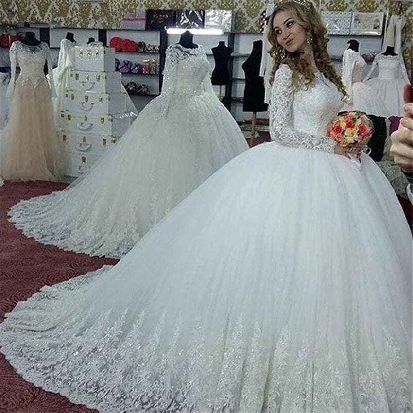  Showlu Fashion Store Vestidos De Noiva Long Sleeves Princess Wedding Dresses Puffy Vintage Ball Gown Dresses Bridal Gowns robe de mariage 2022