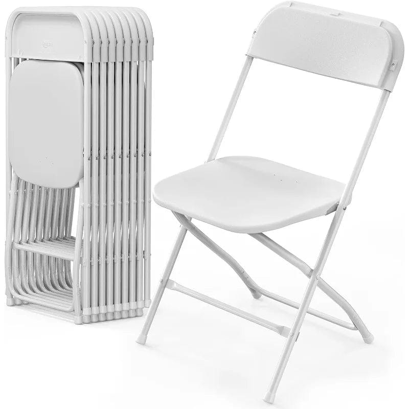 SHOWLU FASHION STORE VINGLI 10 Pack White Plastic Folding Chair, Indoor Outdoor Portable Stackable Commercial Seat with Steel Frame 350lb. Capacity F