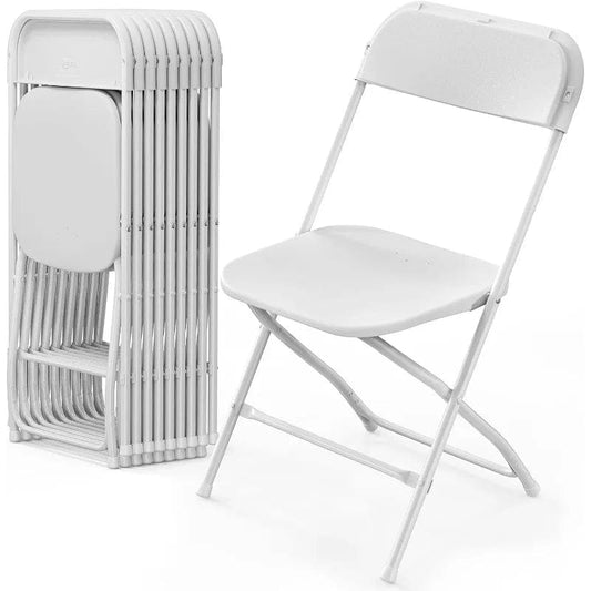 SHOWLU FASHION STORE VINGLI 10 Pack White Plastic Folding Chair, Indoor Outdoor Portable Stackable Commercial Seat with Steel Frame 350lb. Capacity F