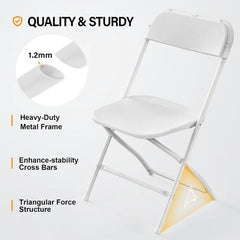 SHOWLU FASHION STORE VINGLI 10 Pack White Plastic Folding Chair, Indoor Outdoor Portable Stackable Commercial Seat with Steel Frame 350lb. Capacity F