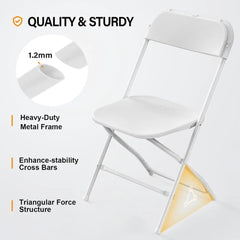 SHOWLU FASHION STORE VINGLI 20 Pack White Plastic Folding Chair, Indoor Outdoor Portable Stackable Commercial Seat with Steel Frame 350lb