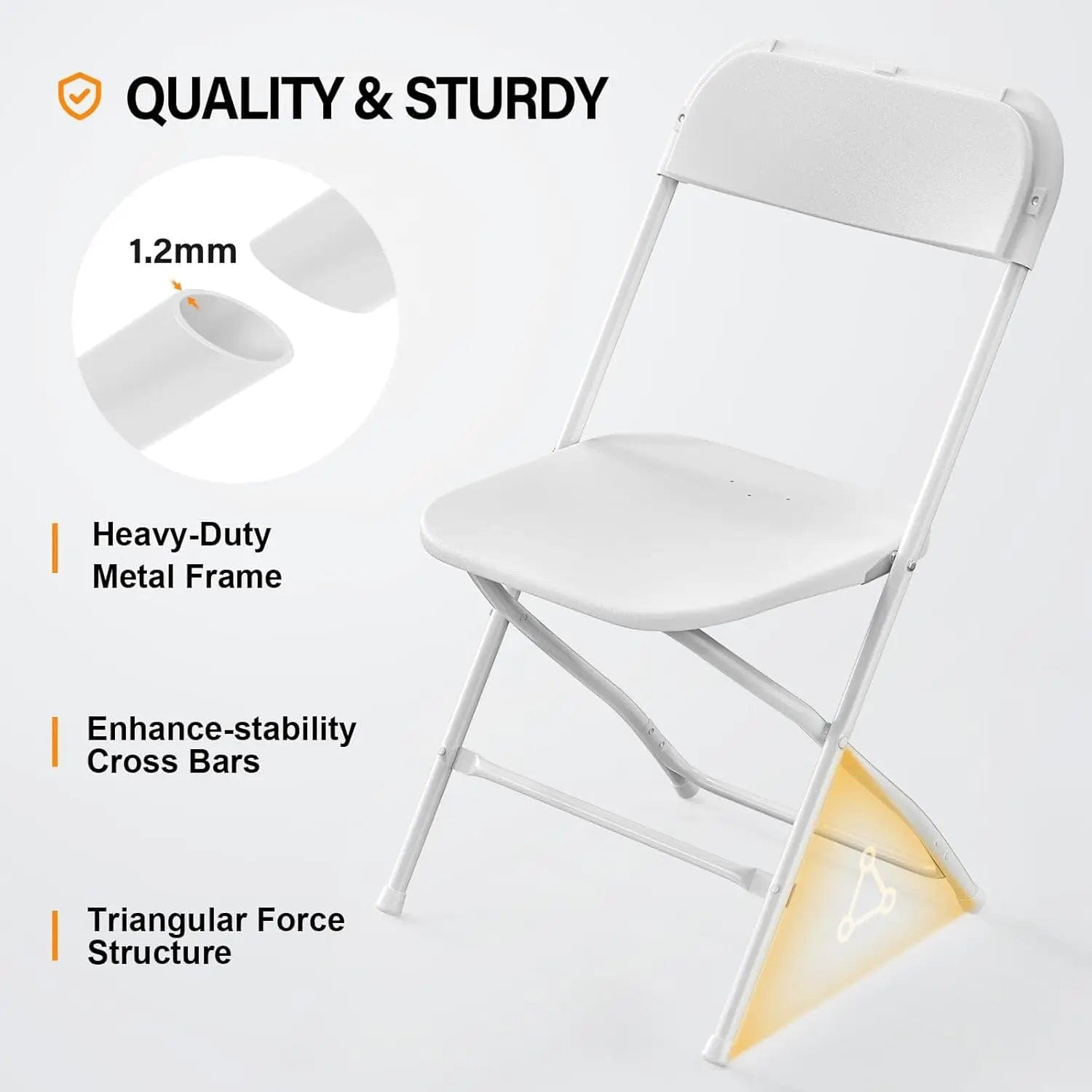 SHOWLU FASHION STORE VINGLI 20 Pack White Plastic Folding Chair, Indoor Outdoor Portable Stackable Commercial Seat with Steel Frame 350lb