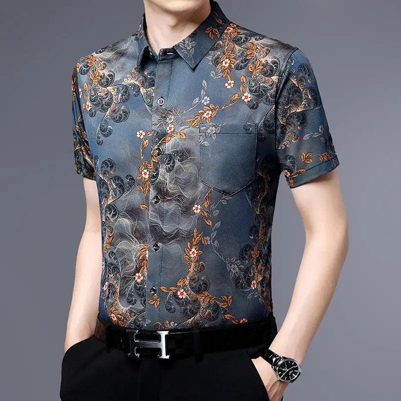  Showlu Fashion Store Vintage Floral Spliced Pocket Shirt