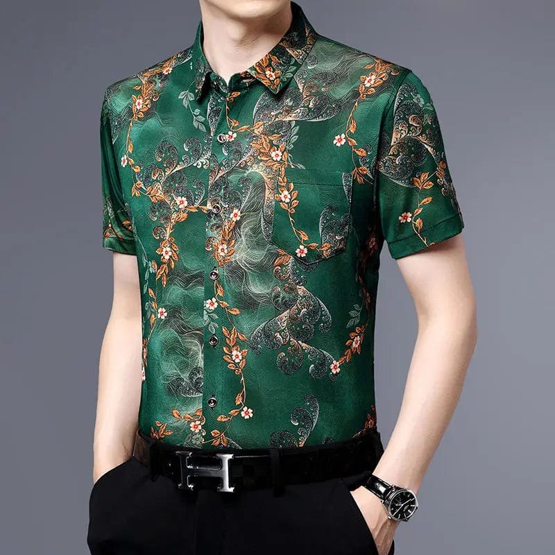  Showlu Fashion Store Vintage Floral Spliced Pocket Shirt