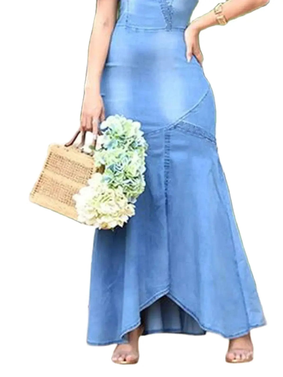  Showlu Fashion Store Vintage Women's Dress Denim Short Sleeve Bodycon V-Neck Mermaid Dress Casual Elegant Fashion Summer Women Dress 2024