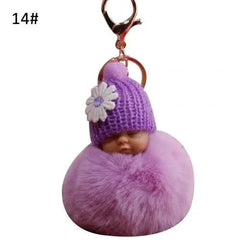 SHOWLU FASHION STORE VIOLET / United States Cute Pompom Sleeping Baby Keychain Fluffy Plush Doll Keychains Women Girl Bags Keyrings Cars Key Ring Gift Charming Decor