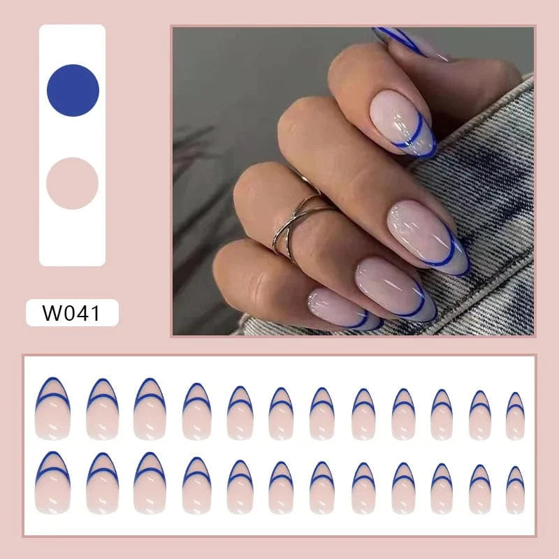 Purple floral almond press-on nails by Showlu Fashion Store, 24-piece set with detachable acrylic tips for a stylish manicure.