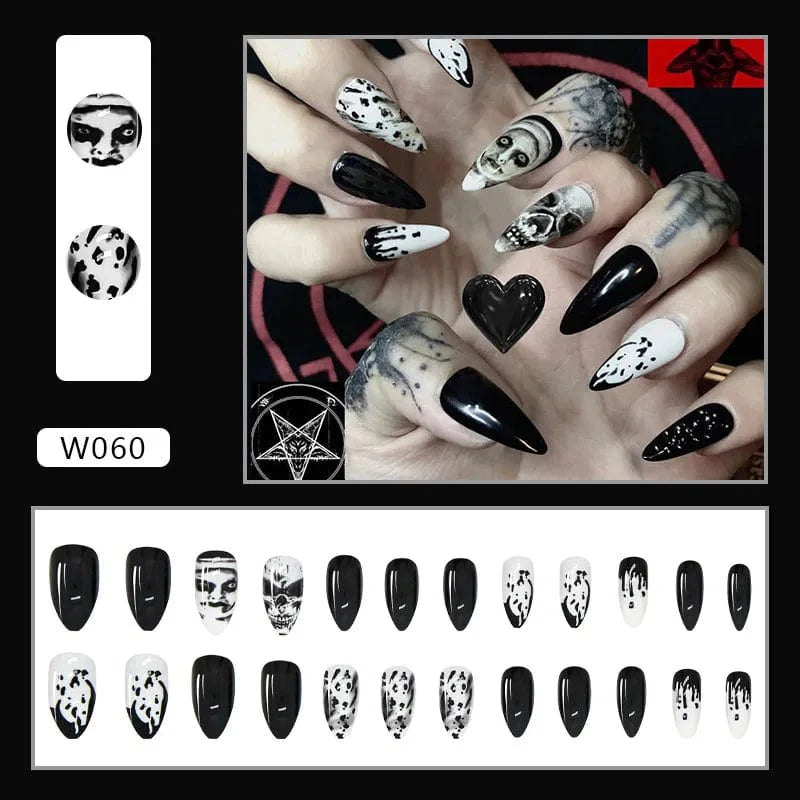 Purple floral almond press-on nails by Showlu Fashion Store, 24-piece set with detachable acrylic tips and floral design.