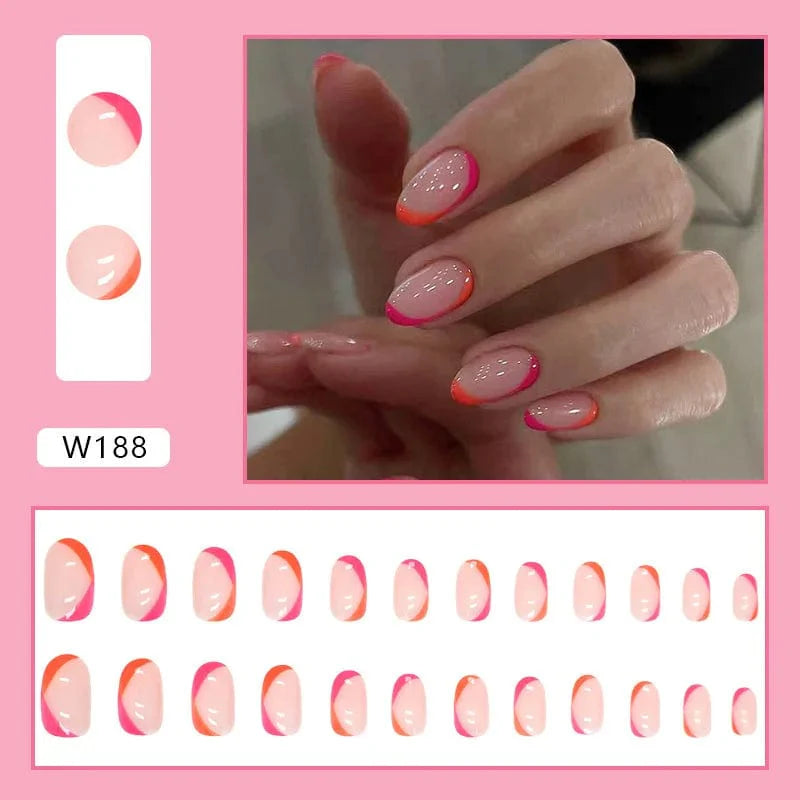 Showlu Purple Floral Almond Press-On Nails, 24-piece set with floral design, detachable acrylic tips for a stylish manicure.