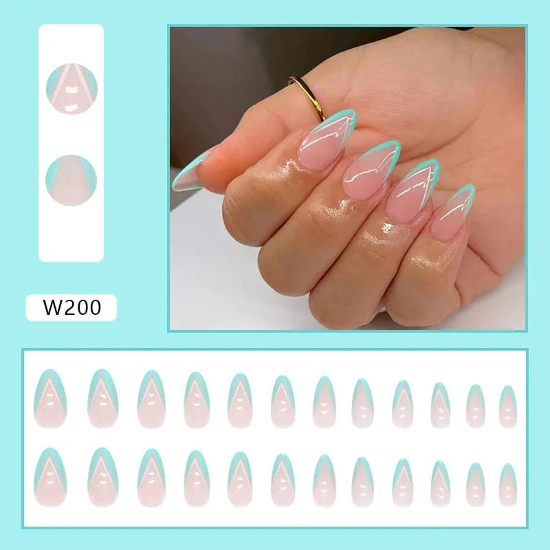 Showlu Purple Floral Almond Press-On Nails, 24pcs acrylic tips with floral design, perfect for easy, stylish manicure.