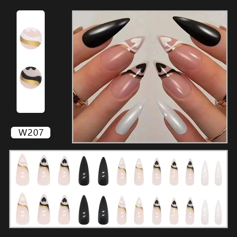 Purple floral almond press-on nails by Showlu Fashion Store, 24-piece set with detachable acrylic tips and elegant floral design.