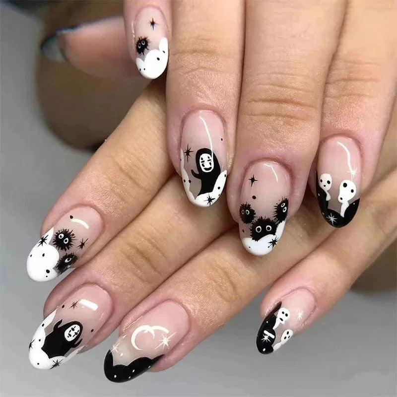 Light green stripe gradient press-on nails from Showlu Fashion Store, 24-piece set of long coffin acrylic tips with design details.