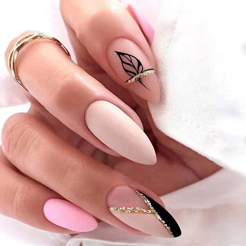 Light green stripe gradient press-on nails by Showlu Fashion Store, long coffin acrylic tips with stylish design, 24-piece set.