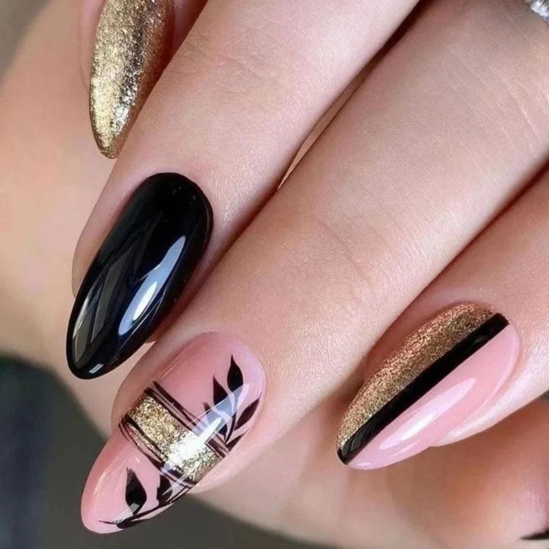 Light green striped press-on nails by Showlu Fashion Store, long coffin acrylic tips with gradient design, worn on fingers.