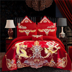 SHOWLU FASHION STORE WangZhe-LF / set / King Chinese wedding four-piece set big red embroidered newlywed bedding wedding festive set dragon and phoenix quilt embroidered bedding bed sheets quilt cover