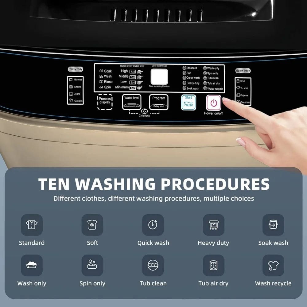  Showlu Fashion Store Washing Machine, 15.6lbs Full Automatic Washer, Small Washing Machine with Drain Pump, 10 Programs 8 Water Levels, LED Display