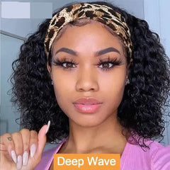 SHOWLU FASHION STORE Water Wave Headband Wig Kinky Curly Human Hair Wigs For Women Brazilian Glueless Full Machine Made Remy Human Hair Wig Scarf Wig