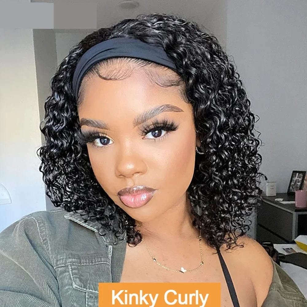 SHOWLU FASHION STORE Water Wave Headband Wig Kinky Curly Human Hair Wigs For Women Brazilian Glueless Full Machine Made Remy Human Hair Wig Scarf Wig