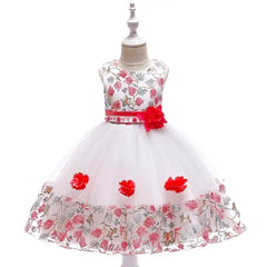  Showlu Fashion Store watermelon red / 2T 100 Summer Kids Girl Dress Embroidery Flower Girls Birthday Party Dresses Children Princess Prom Costums Formal Clothes 3 8 Years