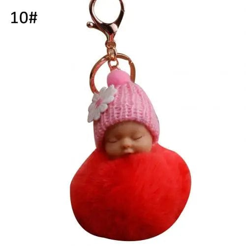 SHOWLU FASHION STORE Watermelon red / CHINA Cute Pompom Sleeping Baby Keychain Fluffy Plush Doll Keychains Women Girl Bags Keyrings Cars Key Ring Gift Charming Decor