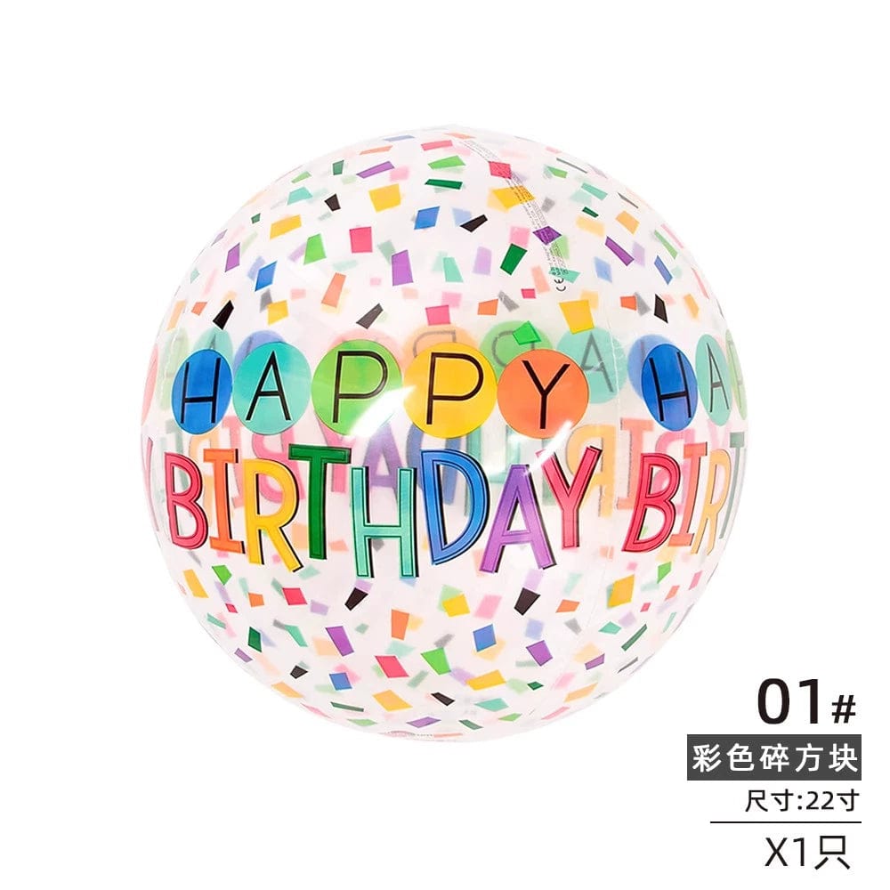  Showlu Fashion Store Wave Ball-Color Shattered Block Panparty Birthday Bounce Ball Printed Ball Font Cartoon Transparent Ball Party Balloon Birthday Party Hundred Days Young Adult Heart