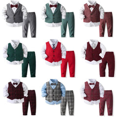  Showlu Fashion Store Wedding Attire Outfit Clothes Suit for Boy Ring Bearer Boy Outfits Boy's Gentleman Tuxedo Vest Bowtie Shirt Pants Kid Costume