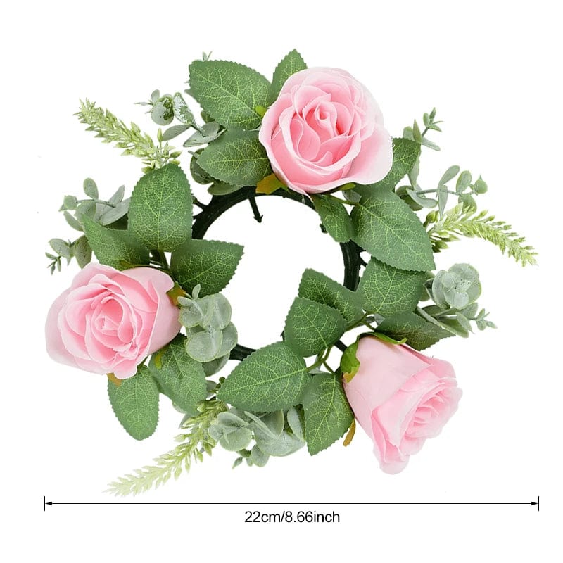  Showlu Fashion Store Wedding Candle Holder Artificial Rose Flower Wreath Leaves Candlestick Rings Wedding Party Centerpiece Table Home Decorations