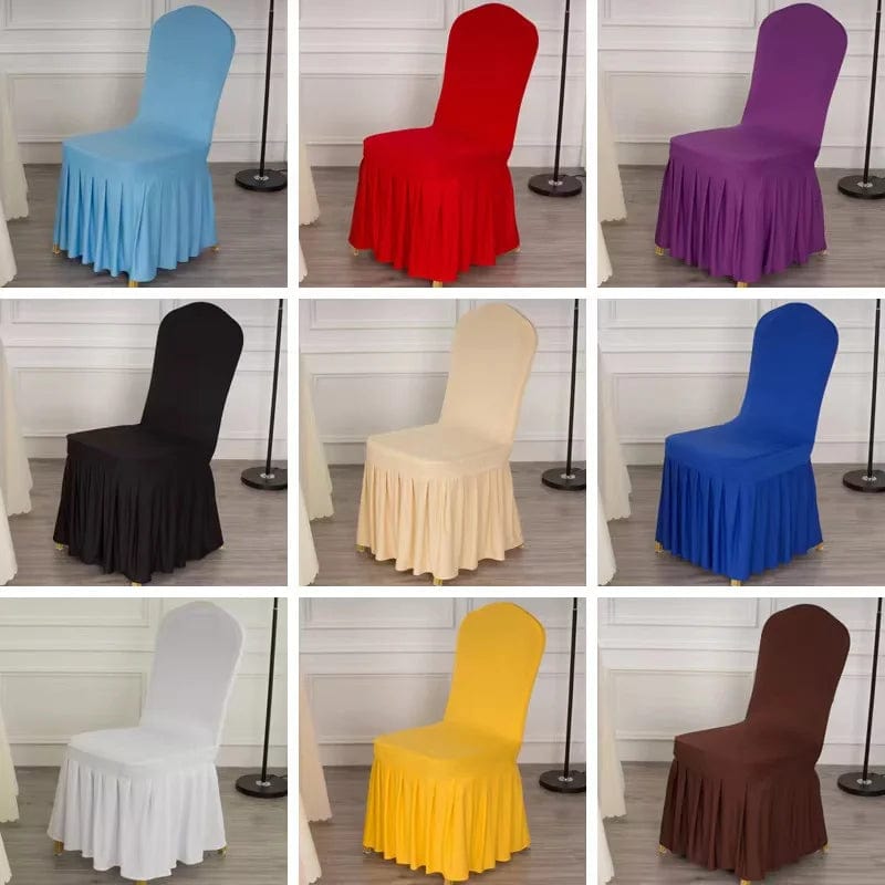  Showlu Fashion Store Wedding Spandex Chair Cover With Skirt Pleated Ruffled Lycra Elastic Stretch Luxury Birthday Party Hotel Banquet Decoration