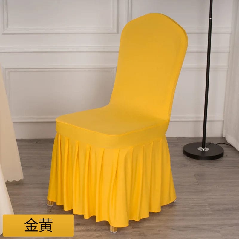  Showlu Fashion Store Wedding Spandex Chair Cover With Skirt Pleated Ruffled Lycra Elastic Stretch Luxury Birthday Party Hotel Banquet Decoration