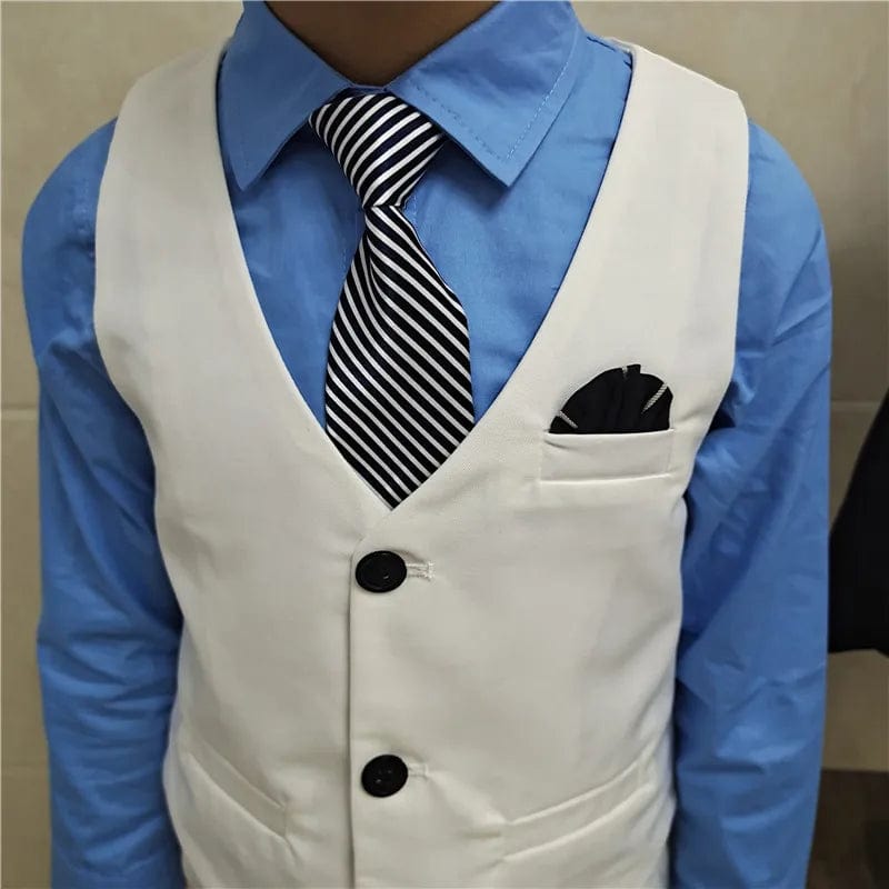  Showlu Fashion Store Wedding Suit For Boys Children White Jacket Vest Pants Bowtie 4PCS Photograph Suit Gentleman Kids Birthday Ceremony Costume