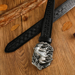  Showlu Fashion Store Western Cowboy PU Leather Belt - Men Waist Strap Bull Decoration Floral Engraved for Jeans