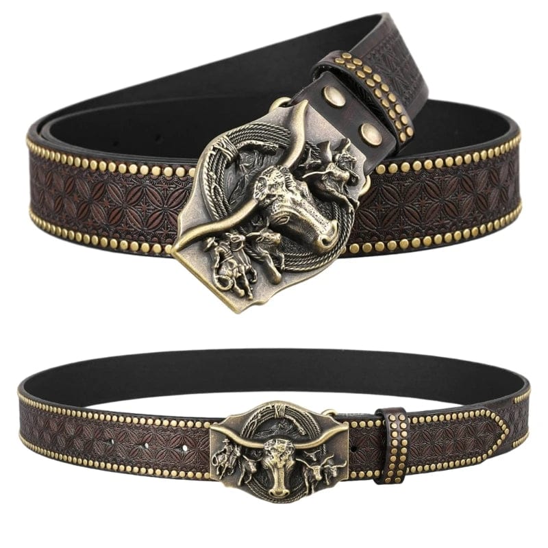  Showlu Fashion Store Western Cowboy PU Leathers Belt Men Waist Strap Vintage Engraved Belt for Jeans