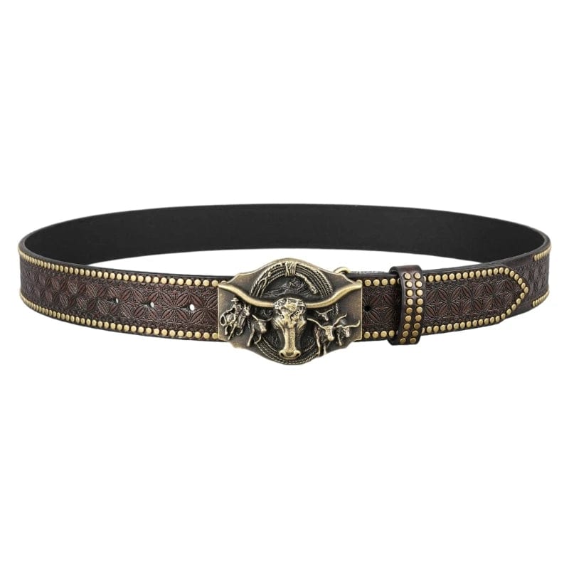  Showlu Fashion Store Western Cowboy PU Leathers Belt Men Waist Strap Vintage Engraved Belt for Jeans