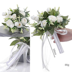 Showlu Fashion Store White 1 Bridal Bridesmaid Wedding Bouquet 12 Colors Roses Artificial Holding Flowers Mariage Bouquet Wedding Accessories