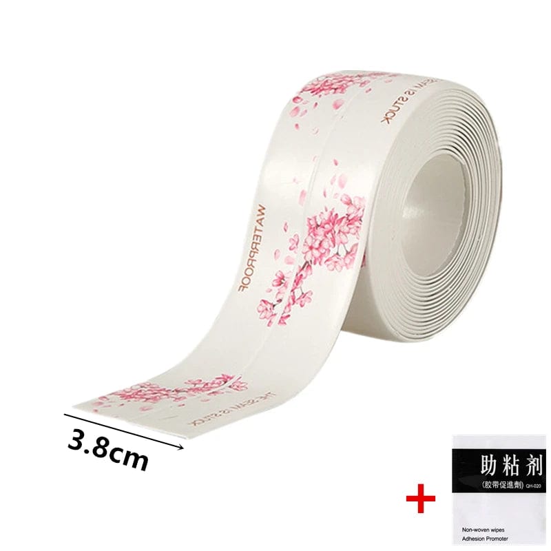  Showlu Fashion Store White 1-Cherry blos / 100CM For Bathroom Kitchen Accessories Shower Bath Sealing Strip Tape Caulk Strip Self Adhesive Waterproof Wall Sticker Sink Edge Tape