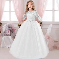  Showlu Fashion Store white / 110 (3-4T) Teens White Lace Princess Bridesmaid Party Dresses Kids Dress For Girls Children Pageant Wedding Gown Evening Christmas Costume