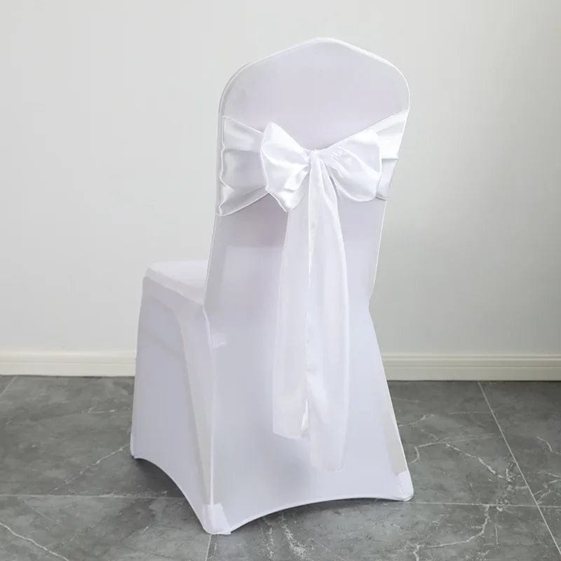  Showlu Fashion Store WHITE / 15x270cm Colourful Satin Chair Sash Wedding Decoration Bow Tie Knot Band Birthday Party Hotel Show Shiny Colour Luxury Design